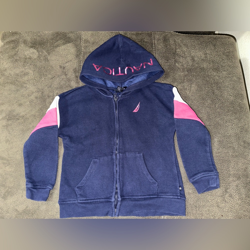 Nautica Blue Hoodie with Pink and White Details